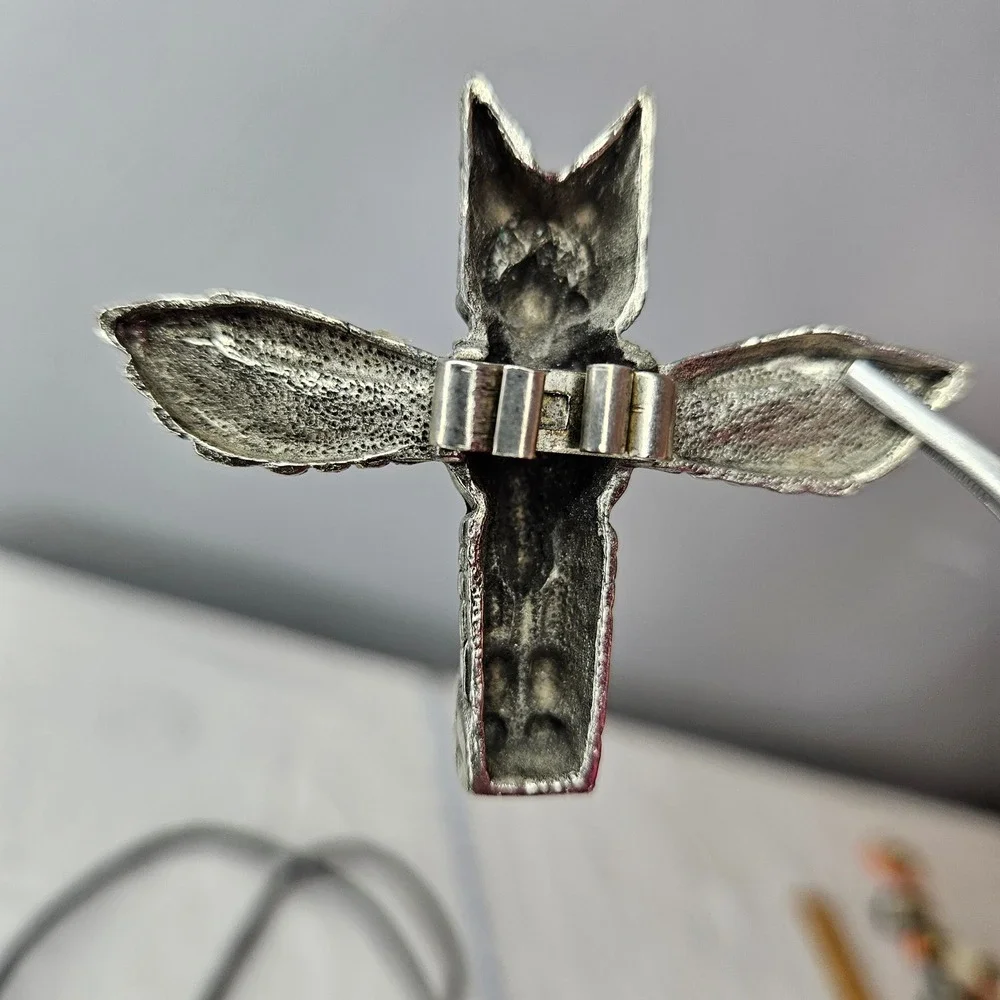 Vtg Bolo Tie Eagle Totem Silver Tone Turquoise Black Leather Braided Cord Native